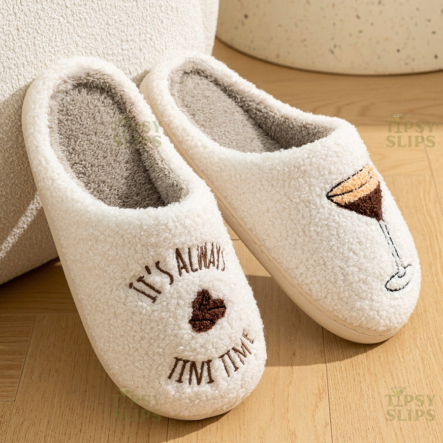 Espresso Martini Slippers It's Always Tini Time | Cozy Comfy Fluffy Slippers Bachelorette Party Bridal Shower Girl Mom Daughter Gift