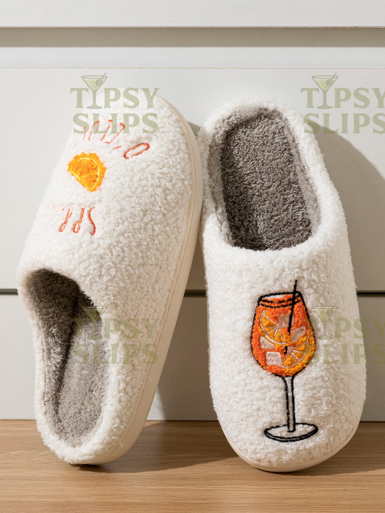 Aperol Spritz Slippers Spritz O'Clock | Cozy Comfy Fluffy Slippers Bachelorette Party Bridal Shower Girl Mom Daughter Gift