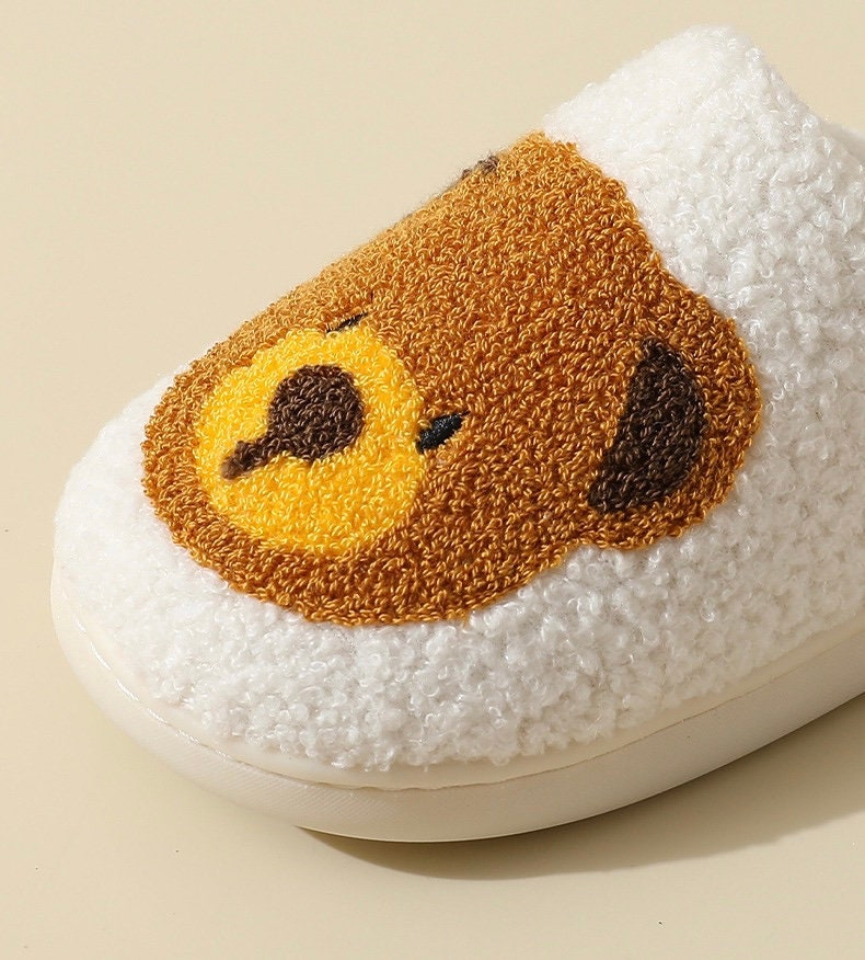 Teddy Bear Slippers | Smiley Face Slippers Fluffy Cushion Slides Cute Womens Comfortable Smile | Bear Slippers