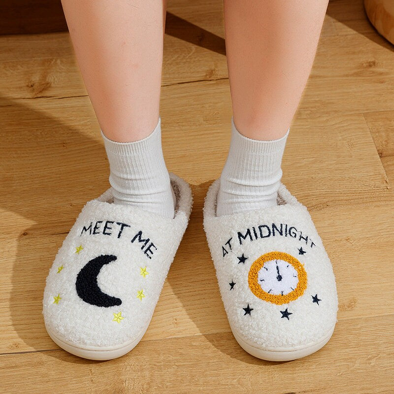 Taylor Swift Slippers Swiftie Merch Midnights Meet Me at Midnight Merch Cute Womens Comfortable Smile Embroidered
