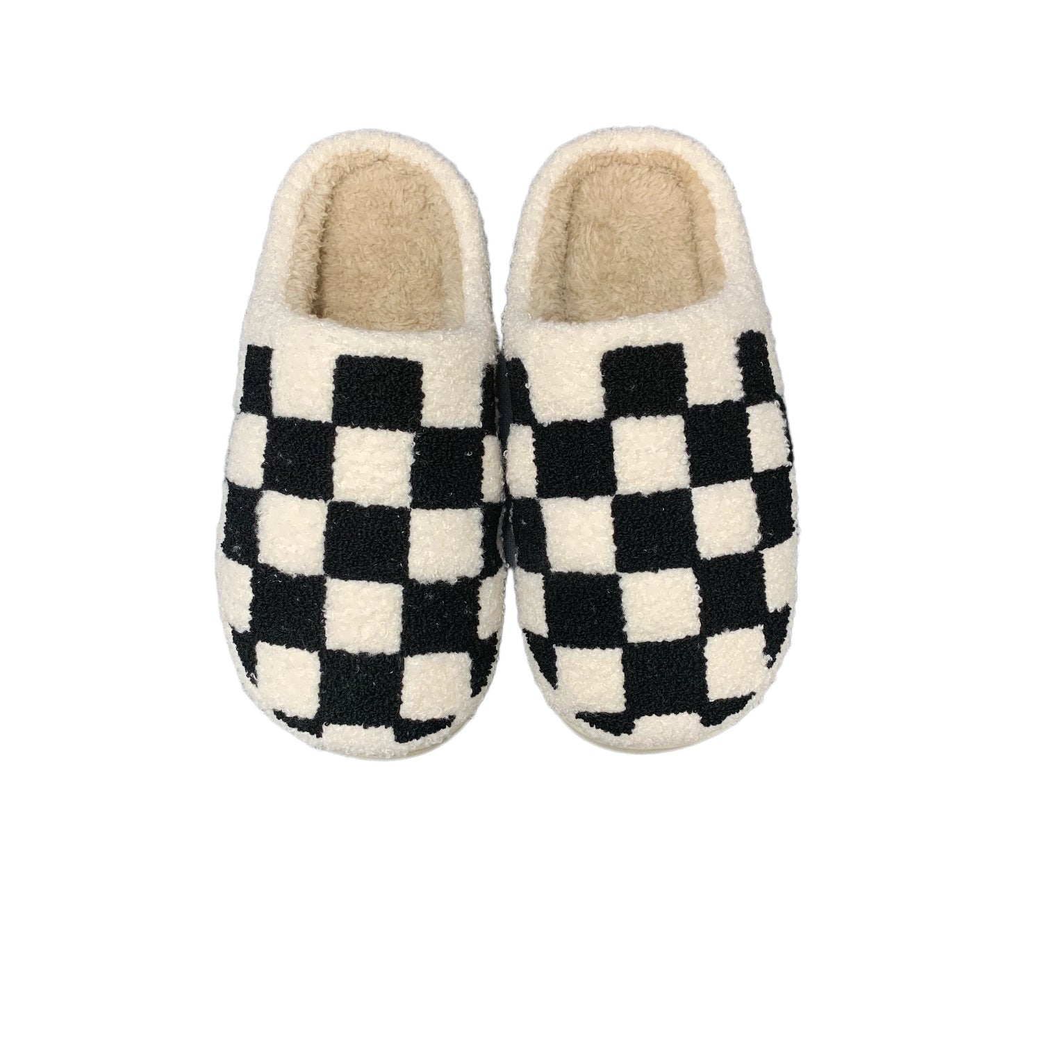 Checker Slippers | Fluffy House Slipper | Retro Checkered Print | Y2K | Gift For Her