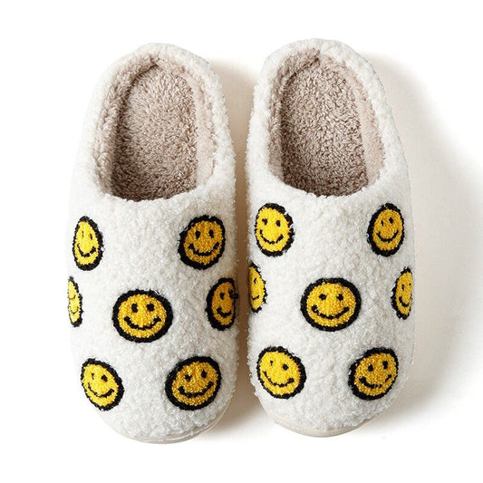 Smiley Face Slippers Fluffy Cushion Slides Cute Womens Comfortable Smile Slippers Smile Slides