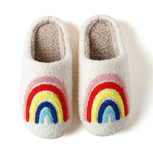 Rainbow Slippers Fluffy Cushion Slides Cute Womens Comfortable Slippers Good Vibes Summer Slippers