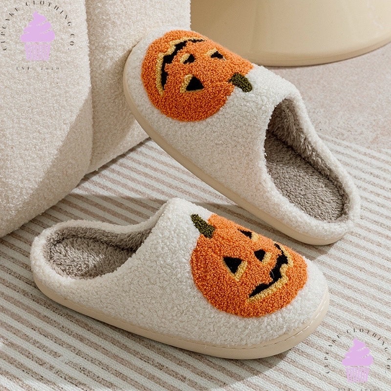 Halloween Pumpkin Slippers Fluffy Spooky Slippers | Halloween Costume | Halloween Accessories | Pumpkin Slippers | Jack o Lantern Slippers