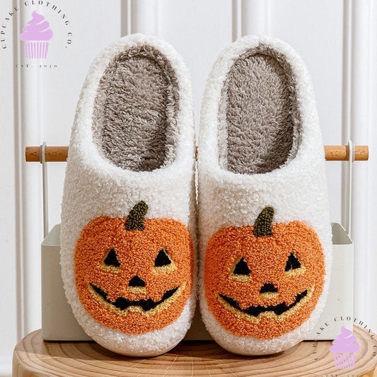 Halloween Pumpkin Slippers Fluffy Spooky Slippers | Halloween Costume | Halloween Accessories | Pumpkin Slippers | Jack o Lantern Slippers