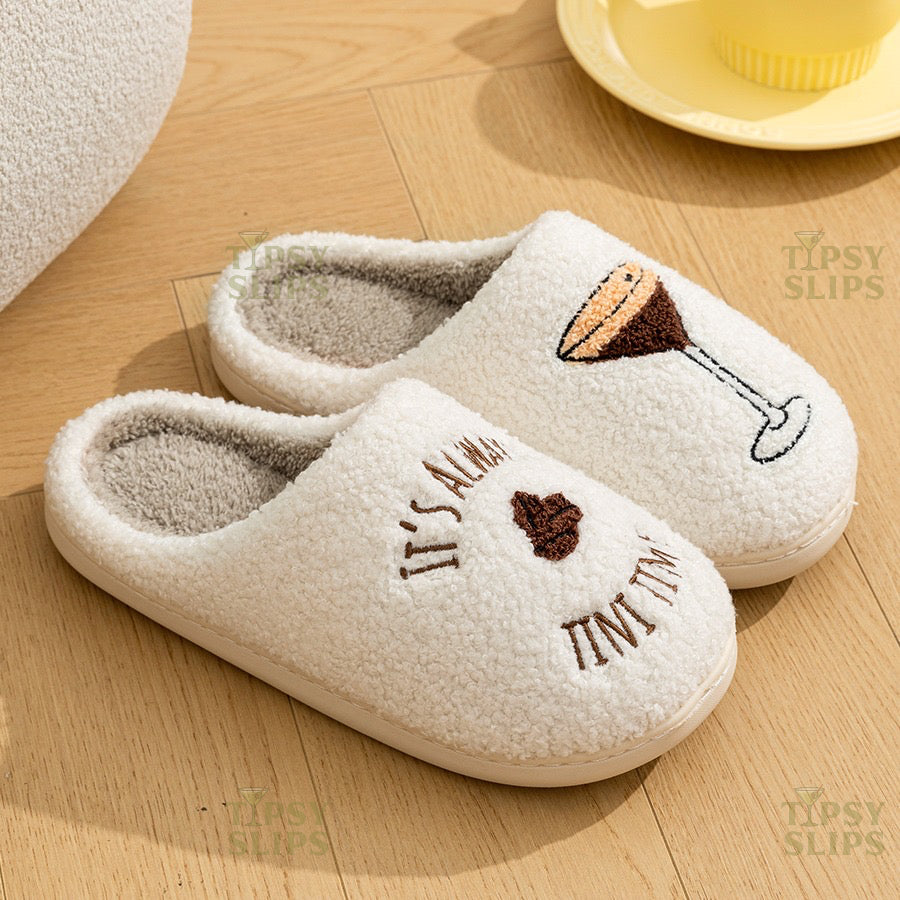 Espresso Martini Slippers It's Always Tini Time | Cozy Comfy Fluffy Slippers Bachelorette Party Bridal Shower Girl Mom Daughter Gift