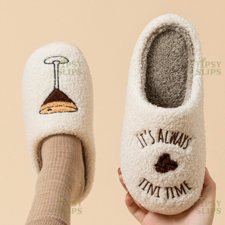 Espresso Martini Slippers It's Always Tini Time | Cozy Comfy Fluffy Slippers Bachelorette Party Bridal Shower Girl Mom Daughter Gift