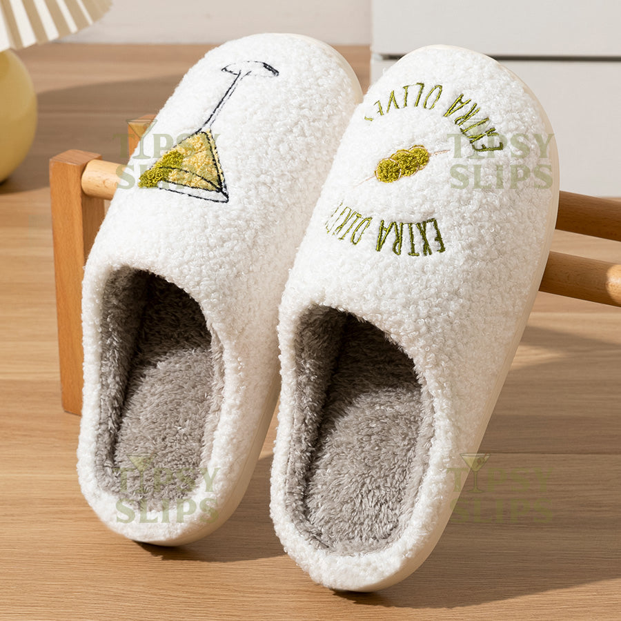 Dirty Martini Slippers Extra Dirty  | Cozy Comfy Fluffy Slippers Bachelorette Party Bridal Shower Girl Mom Daughter Gift