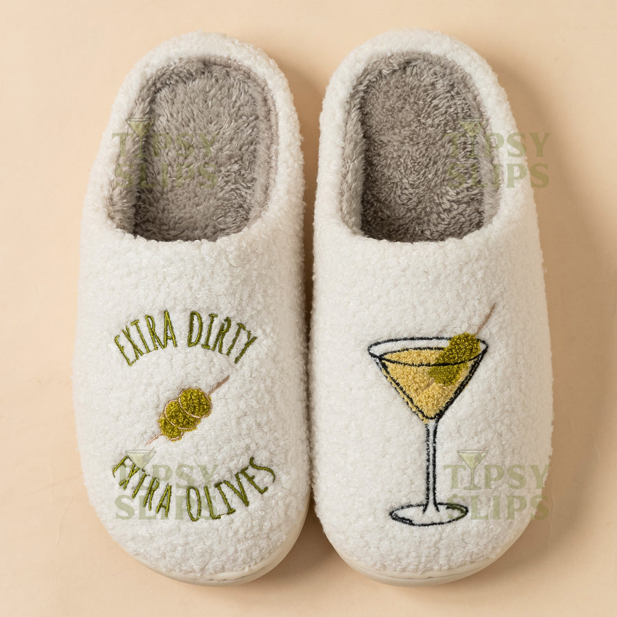 Dirty Martini Slippers Extra Dirty  | Cozy Comfy Fluffy Slippers Bachelorette Party Bridal Shower Girl Mom Daughter Gift