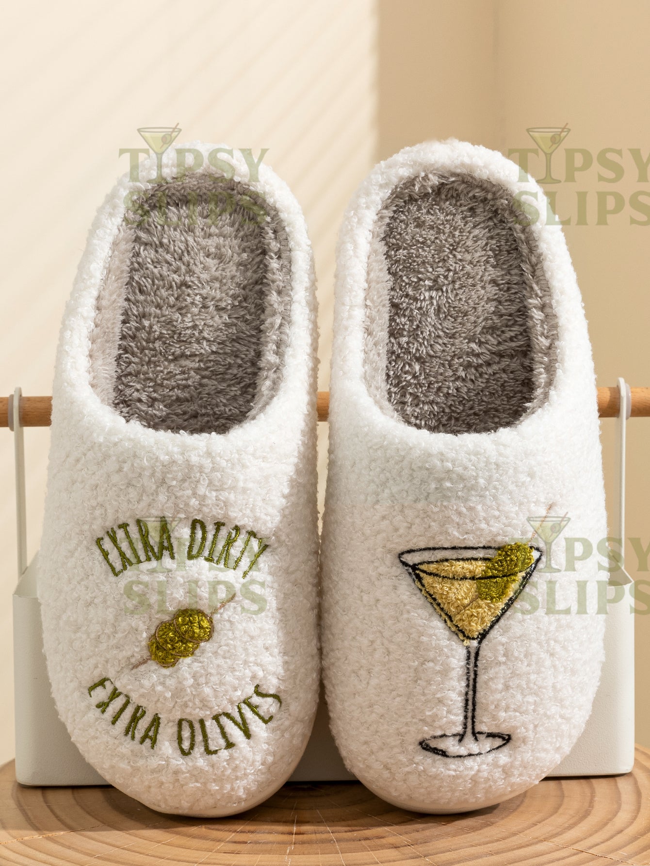 Dirty Martini Slippers Extra Dirty  | Cozy Comfy Fluffy Slippers Bachelorette Party Bridal Shower Girl Mom Daughter Gift