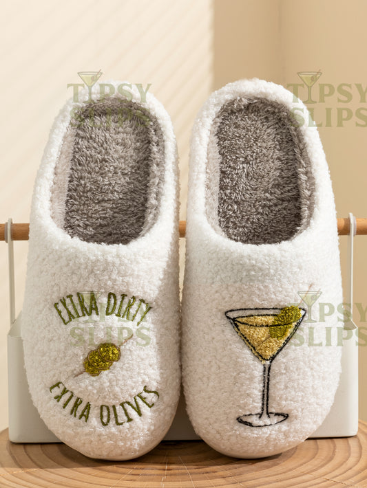 Dirty Martini Slippers Extra Dirty  | Cozy Comfy Fluffy Slippers Bachelorette Party Bridal Shower Girl Mom Daughter Gift