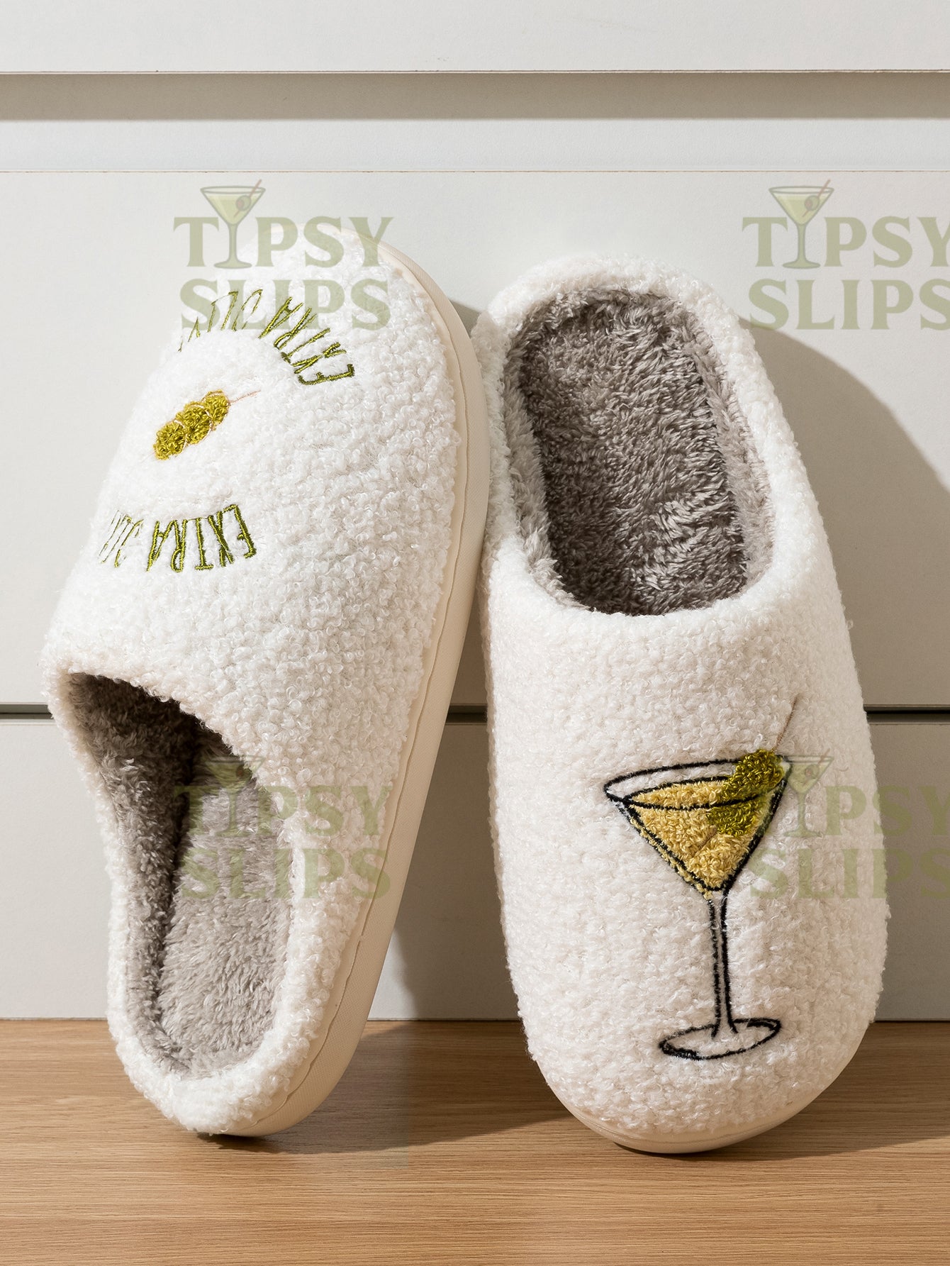Dirty Martini Slippers Extra Dirty  | Cozy Comfy Fluffy Slippers Bachelorette Party Bridal Shower Girl Mom Daughter Gift