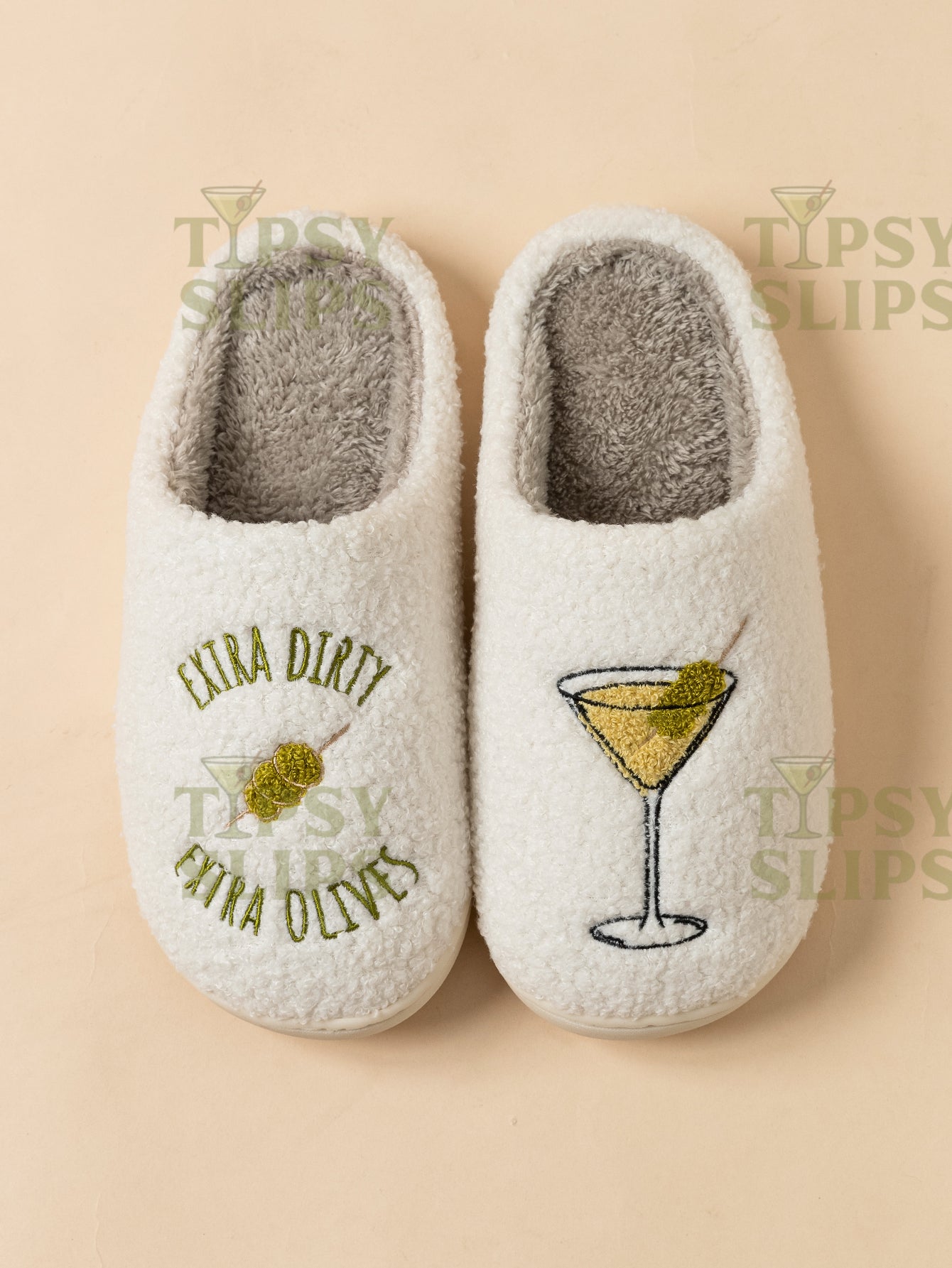 Dirty Martini Slippers Extra Dirty  | Cozy Comfy Fluffy Slippers Bachelorette Party Bridal Shower Girl Mom Daughter Gift