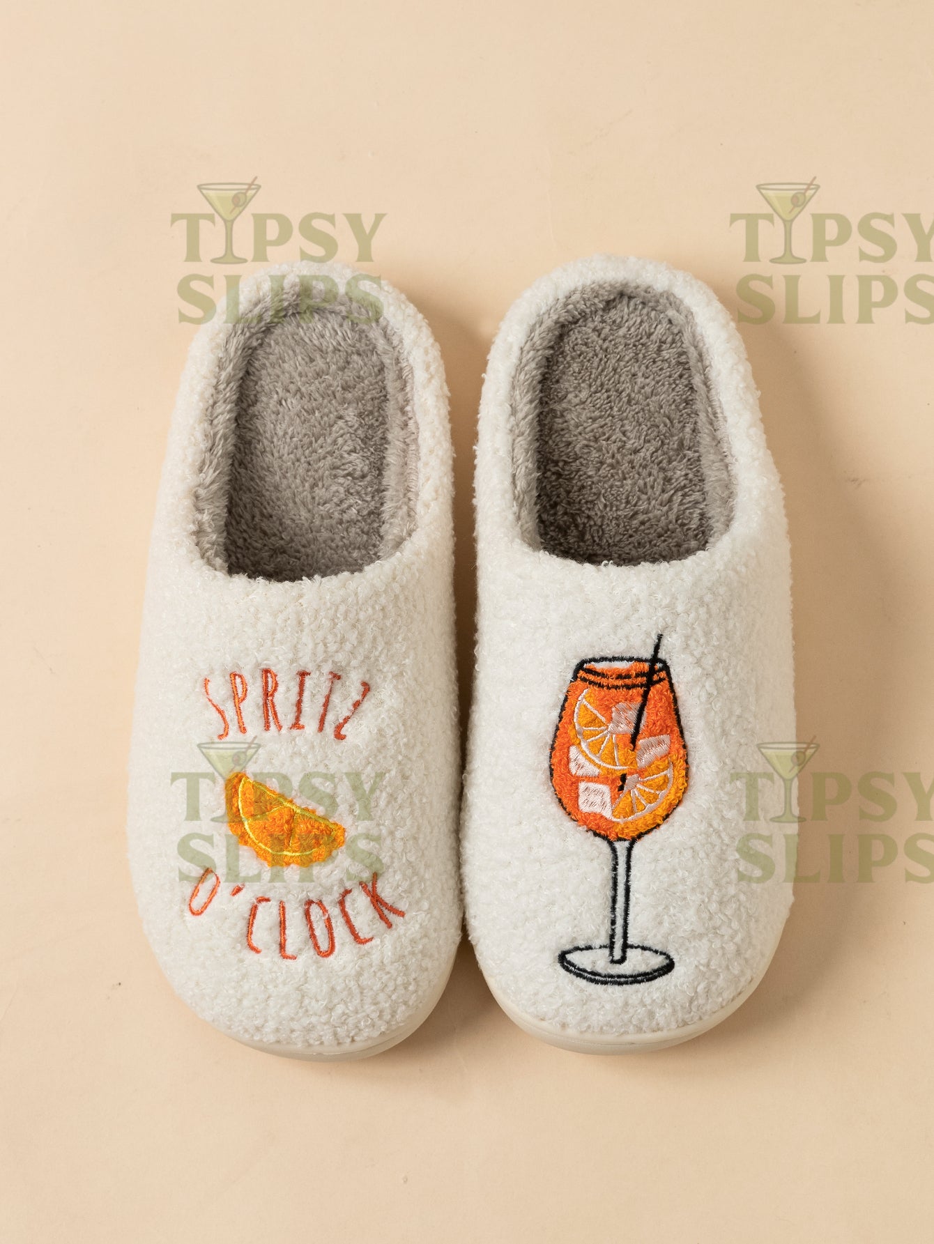 Aperol Spritz Slippers Spritz O'Clock  | Cozy Comfy Fluffy Slippers Bachelorette Party Bridal Shower Girl Mom Daughter Gift