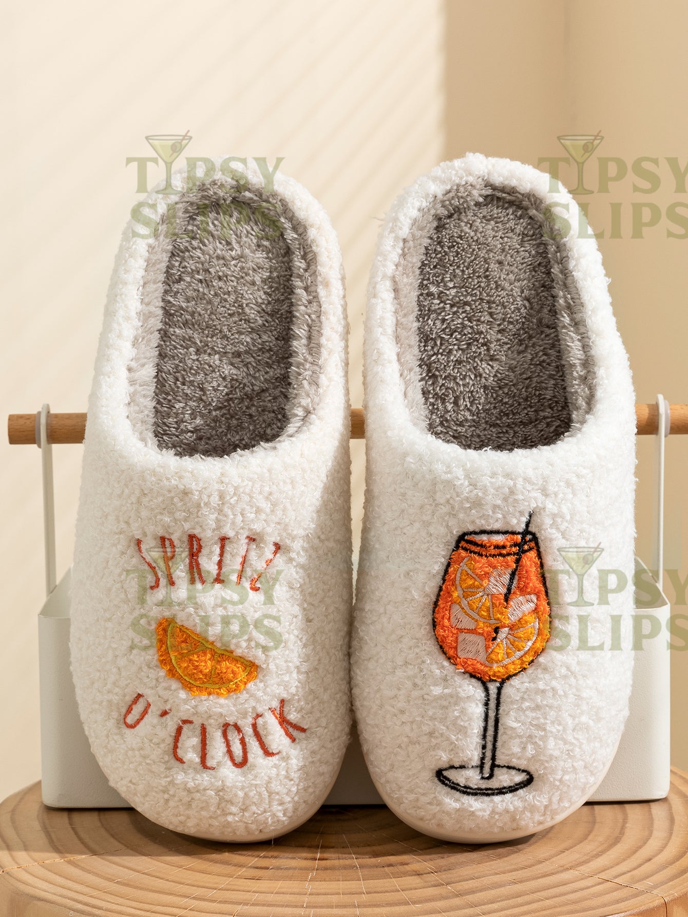 Aperol Spritz Slippers Spritz O'Clock  | Cozy Comfy Fluffy Slippers Bachelorette Party Bridal Shower Girl Mom Daughter Gift