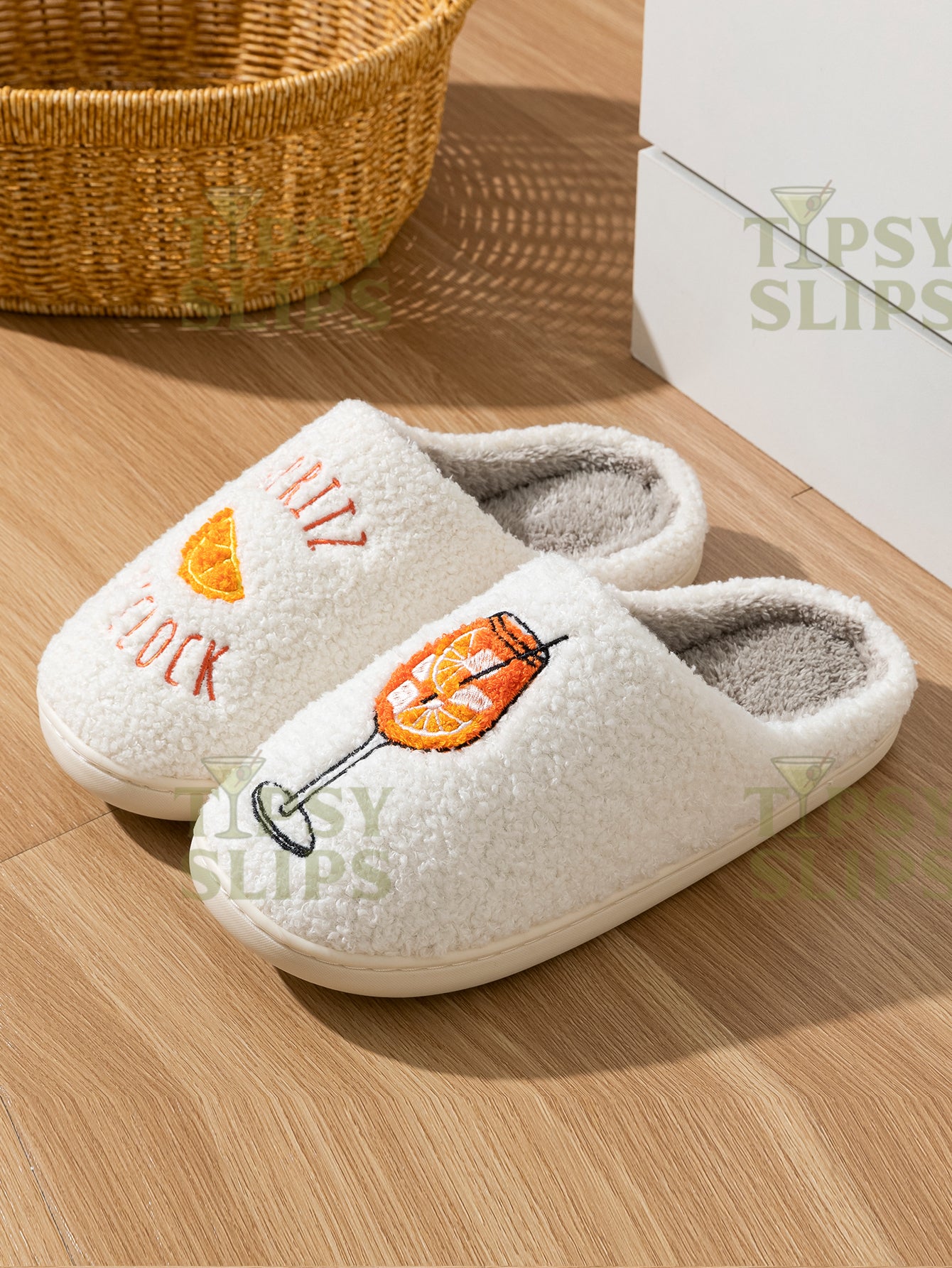 Aperol Spritz Slippers Spritz O'Clock  | Cozy Comfy Fluffy Slippers Bachelorette Party Bridal Shower Girl Mom Daughter Gift