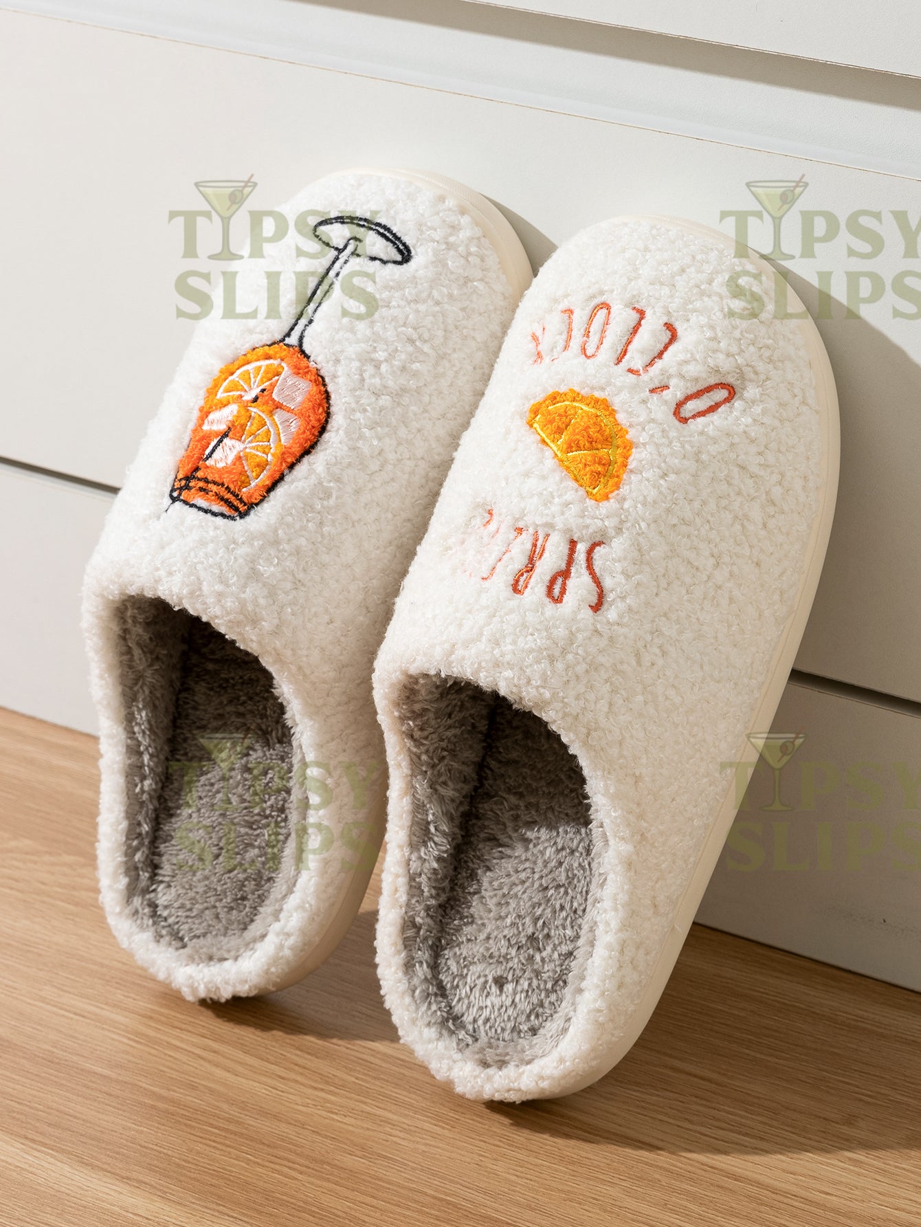 Aperol Spritz Slippers Spritz O'Clock  | Cozy Comfy Fluffy Slippers Bachelorette Party Bridal Shower Girl Mom Daughter Gift