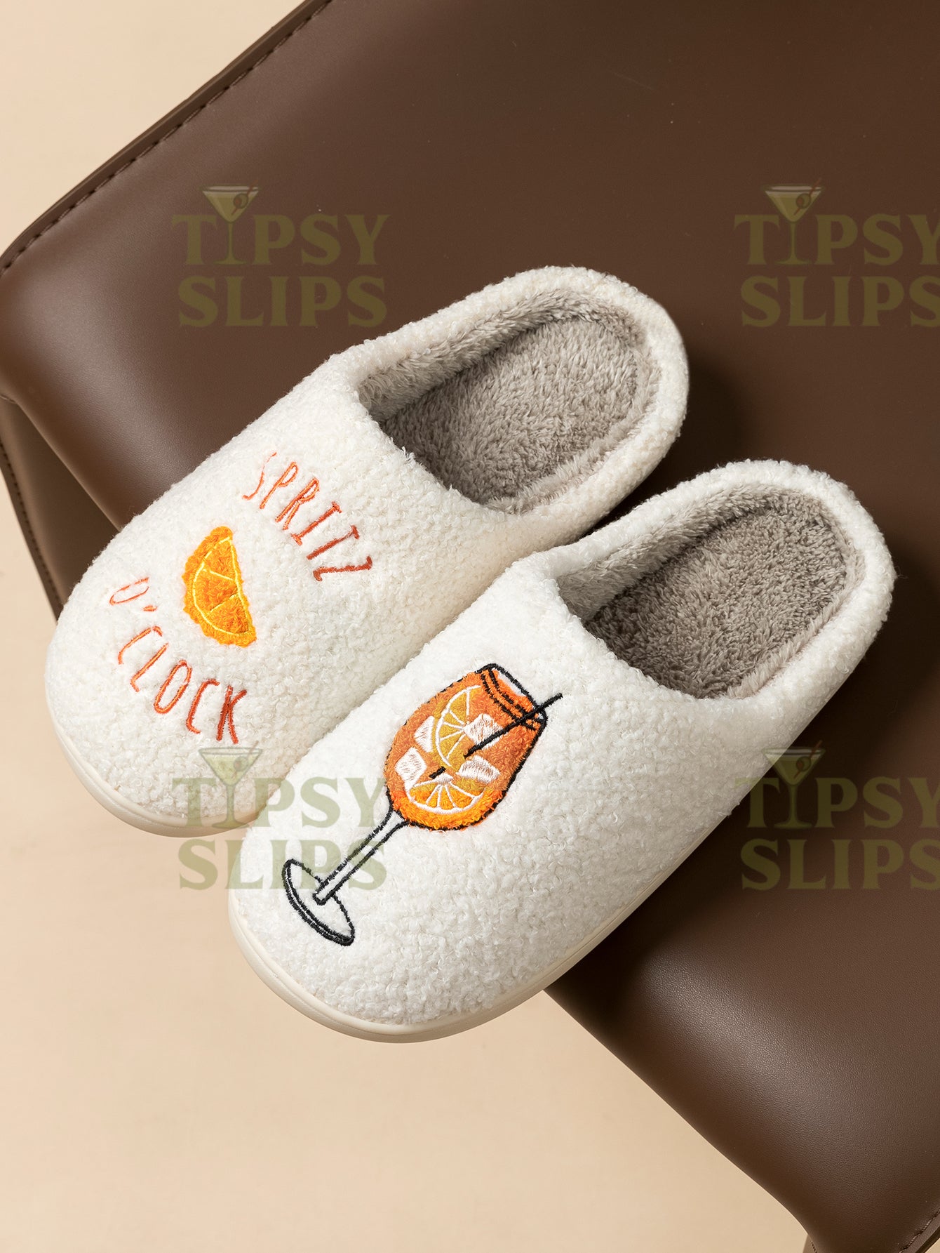 Aperol Spritz Slippers Spritz O'Clock  | Cozy Comfy Fluffy Slippers Bachelorette Party Bridal Shower Girl Mom Daughter Gift