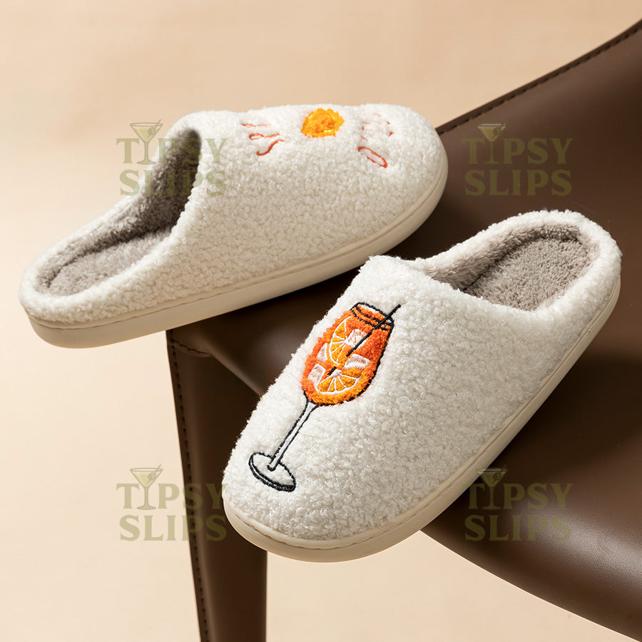 Aperol Spritz Slippers Spritz O'Clock  | Cozy Comfy Fluffy Slippers Bachelorette Party Bridal Shower Girl Mom Daughter Gift